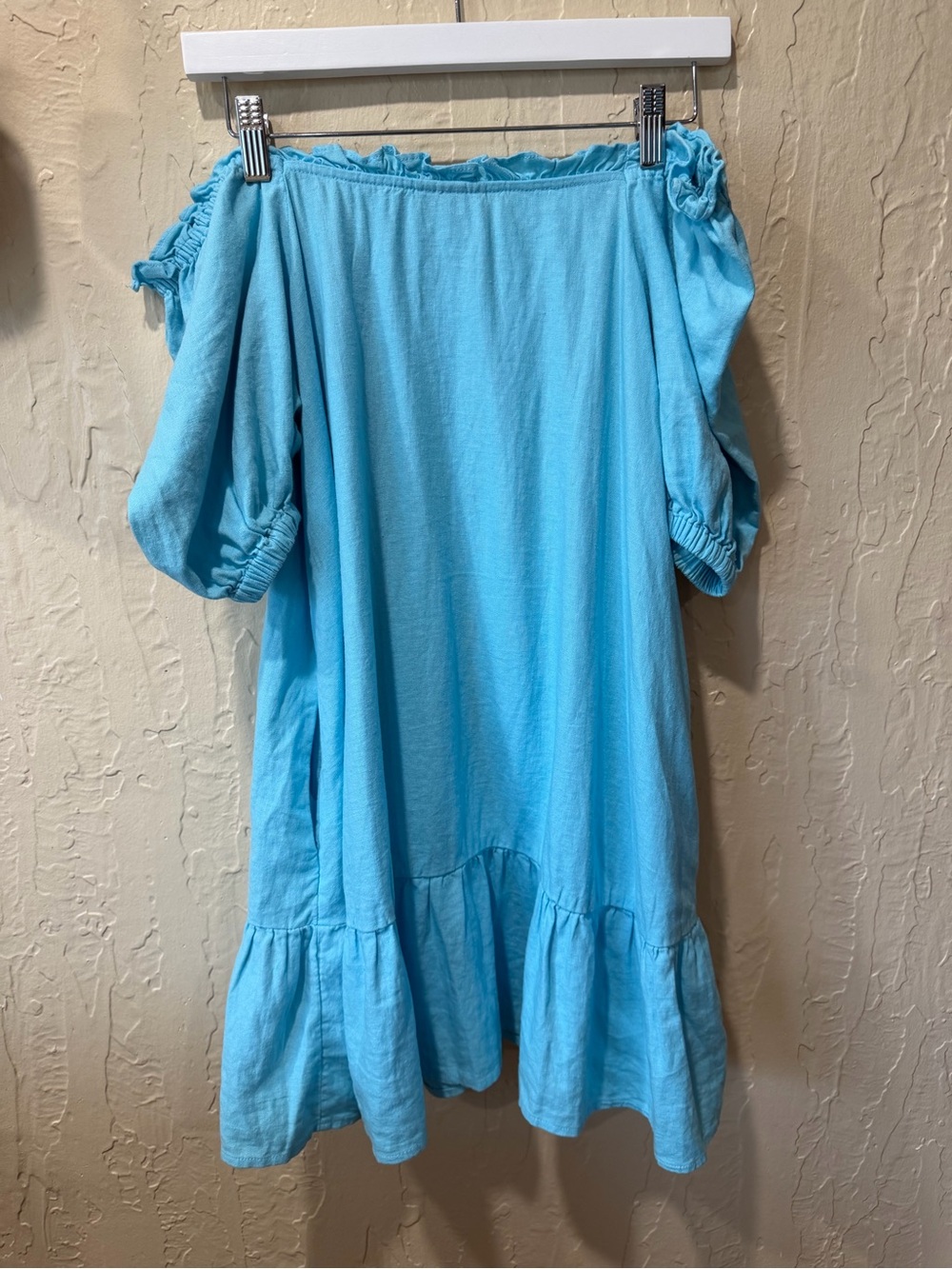 Off-Shoulder Blue Mini Dress with Puff Sleeves - Picture 5 of 5